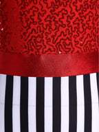 Circus Ringmaster Sequin Striped Bodysuit & Metallic Gloves 2-Piece Stage Costume Set