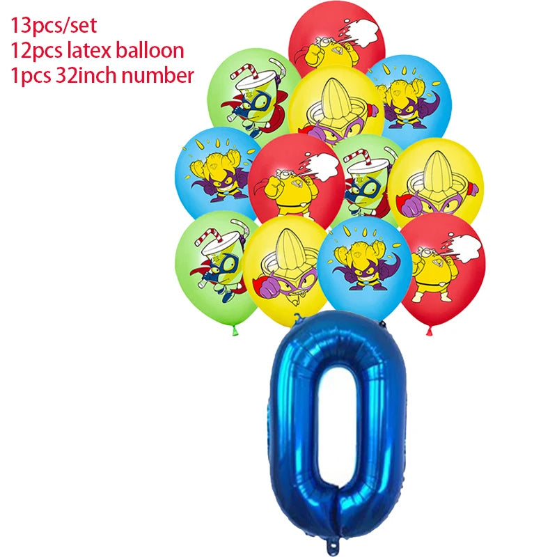Superzings Birthday Party Decoration Balloon Banner Cake Topper SuperthingsTableware Birthday Party Supplies Baby Shower
