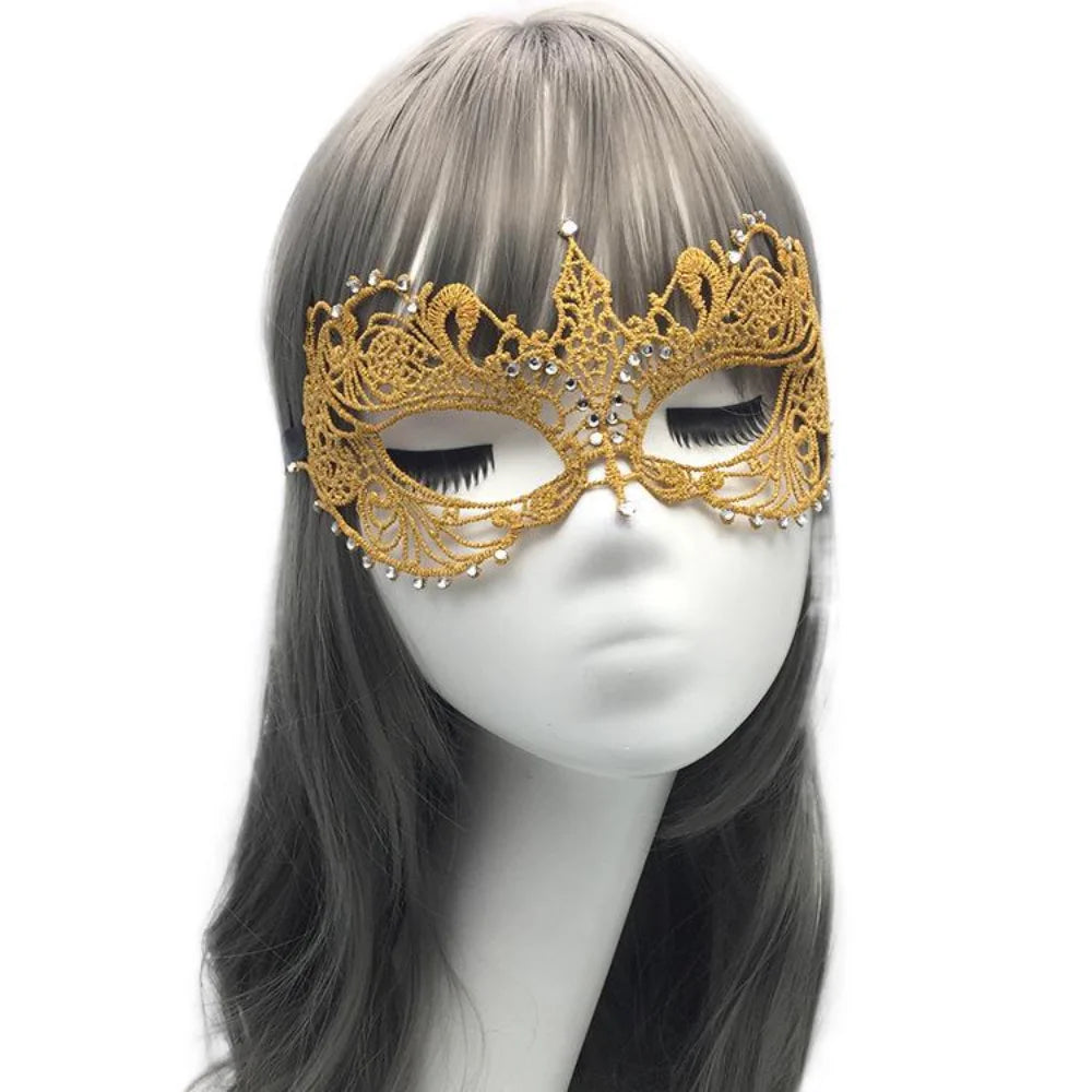 Makeup Ball Hollow Lace Face Mask With Ribbon Princess Masquerad Cosplay Prom Props Costume Female Sexy Diamonds Eye Mask
