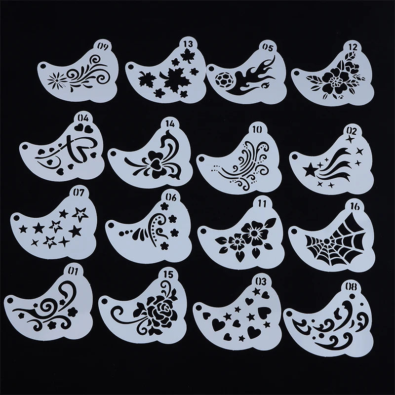 16Pcs Reusable Face Paint Stencils, DIY Body Art & Eyebrow Templates for Kids, Washable & Safe for Parties and Crafts