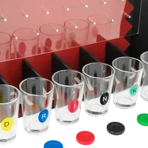 Drinko Drinking Game, Social Shot Glass Party Fun for Groups & Couples - Multicolor, Glass Shots, Durable Board with Metal Pegs