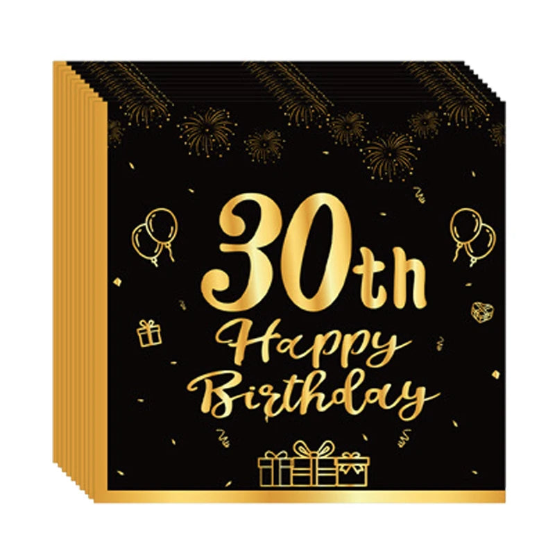 18th~60th Happy Birthday Party Napkins Black Gold Birthday Party Table Napkins Decorations Birthday Party Supplies