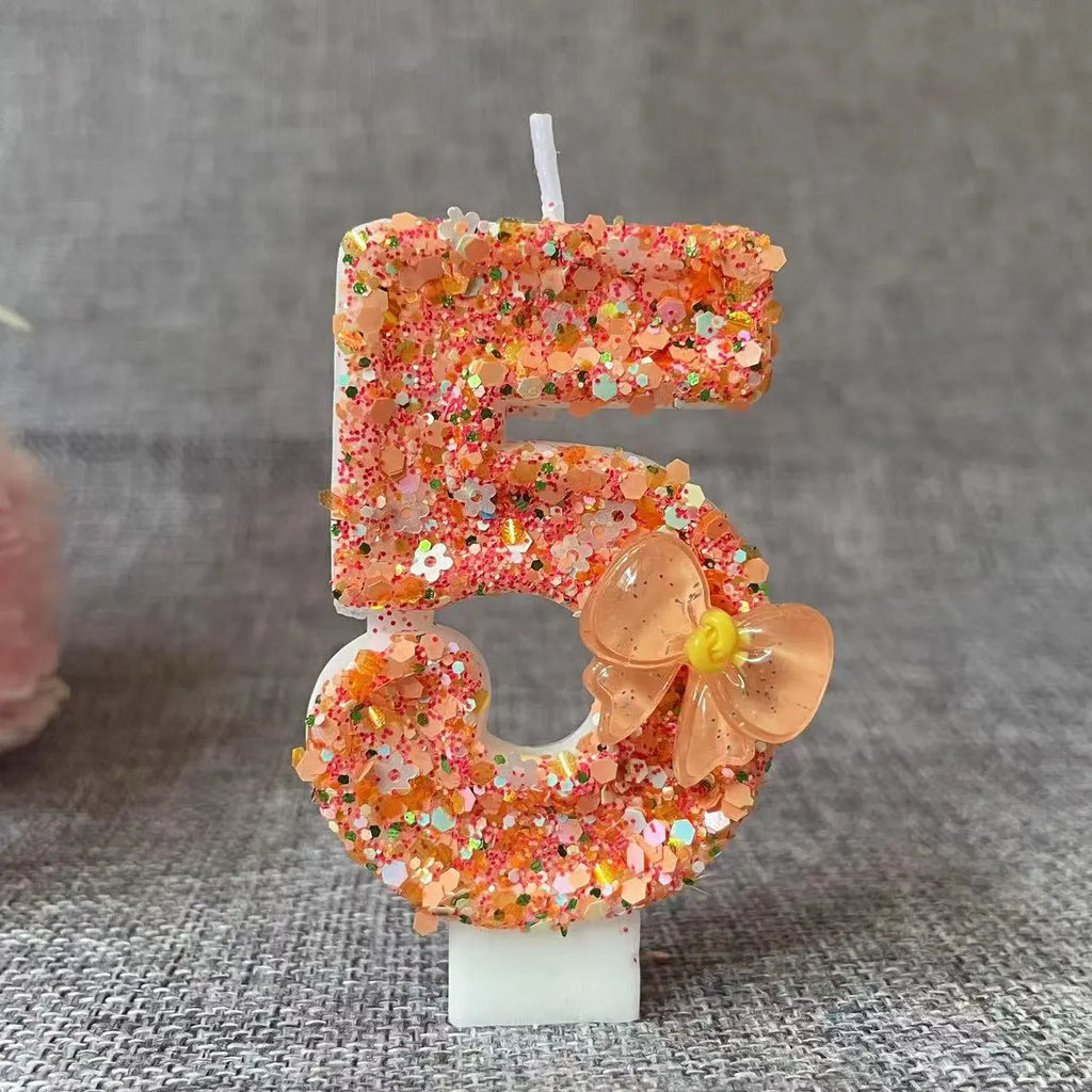 Birthday Candle Bow Orange Creative Ceremony Surprise Digital Decoration Candle Flower Style