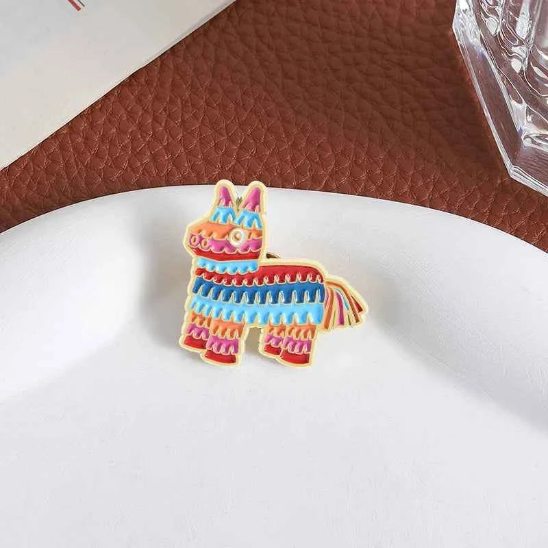 Creative Donkey Pinata Brooch Enamel Pins Funny Mexican Pinata Rainbow Donkey Brooches Backpack Lapel Badge Jewelry Gift Friends