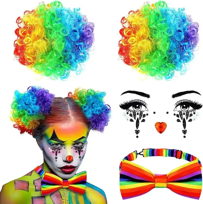 Women Halloween Clown Accessories Rainbow Wig Hair Clip On Puff Buns Clown Bowtie Party Halloween Ball Party Cosplay Costume - Big Tim's Magic Emporium