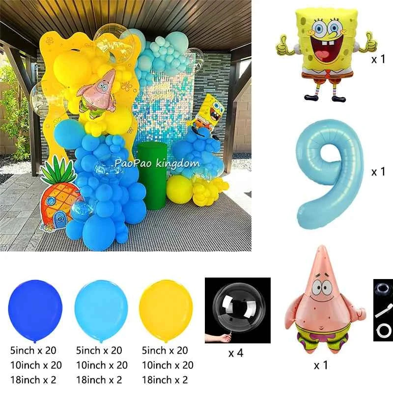 Cartoon SpongeBob Party Balloon Garland Kids Cartoon Birthday Party Decor Supplies  SpongeBob Ball Foil Balloons