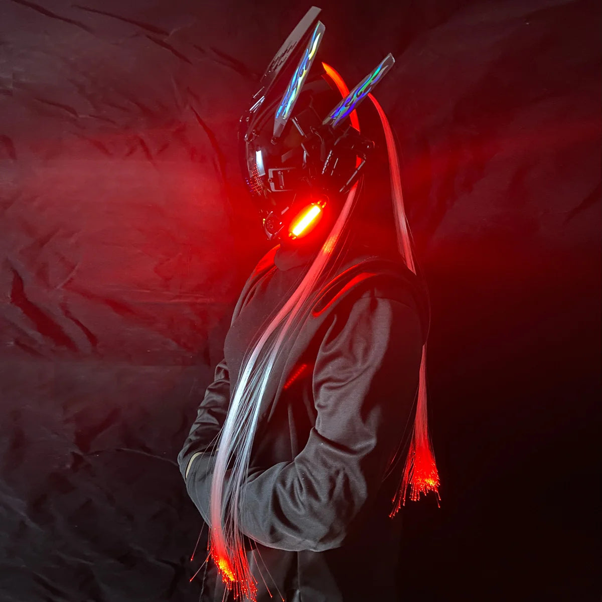 Cyber Punk Mask Mech Warrior Cosplay Helmet With LED Color Screen With Light Up Braids Cosplay Helmet Halloween Party Props Gift