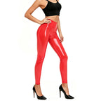 Glossy PVC Wet-Look Zipper Open Crotch Faux Leather Trousers Pencil Pants