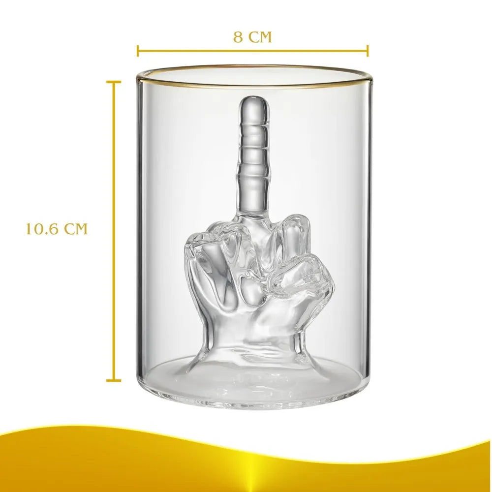 Funny Gag Gift for Men & Women Middle Finger Whiskey Glass Gift Set 12.5oz Novelty Glass 3D Finger Inside for Rude Humor Lovers - Big Tim's Magic Emporium