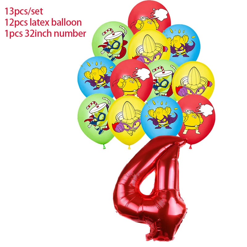 Superzings Birthday Party Decoration Balloon Banner Cake Topper SuperthingsTableware Birthday Party Supplies Baby Shower