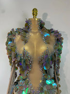 Iridescent Mermaid Scale Sequin & Rhinestone Illusion Bodysuit Stage Costume