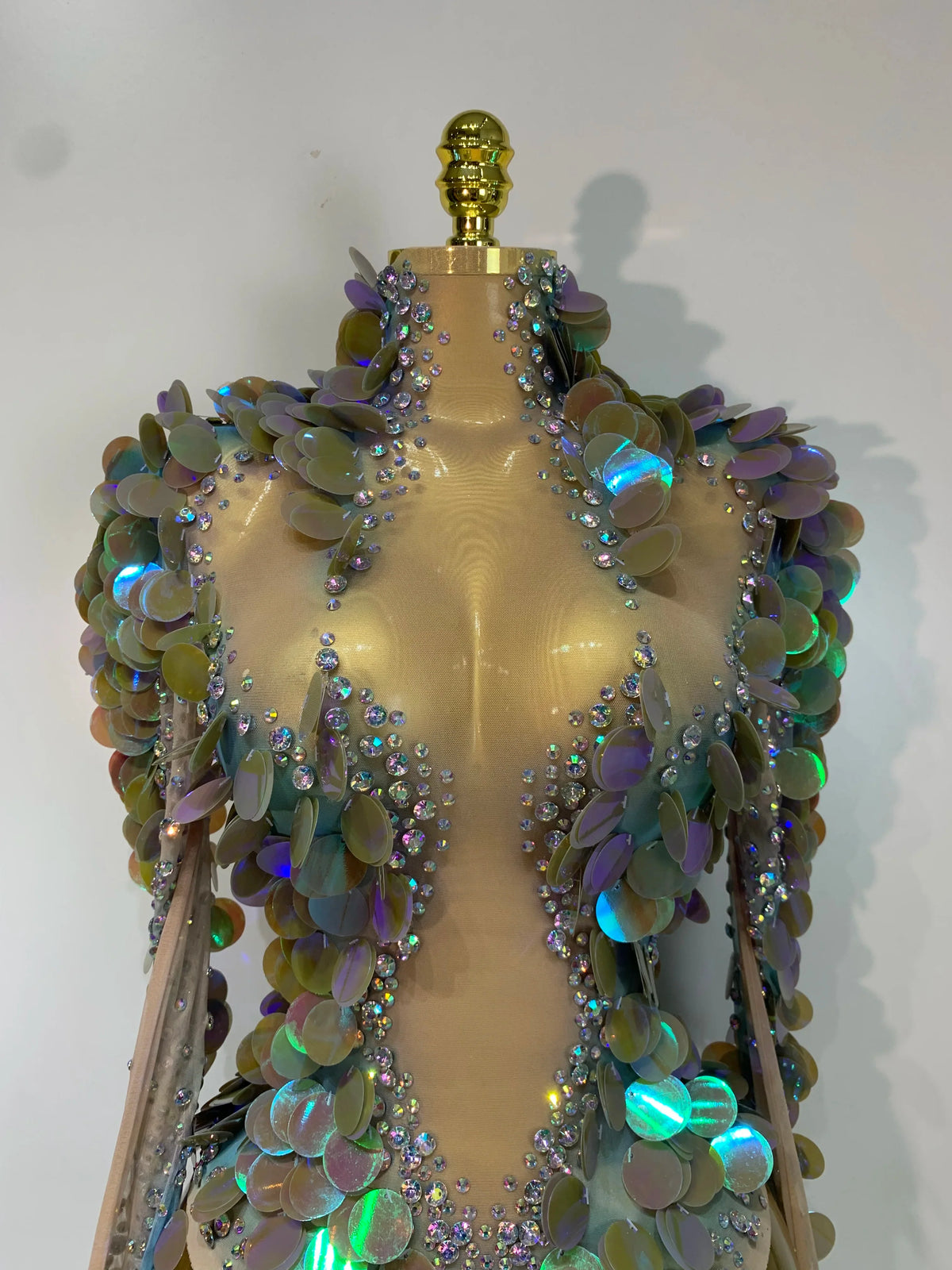 Iridescent Mermaid Scale Sequin & Rhinestone Illusion Bodysuit Stage Costume