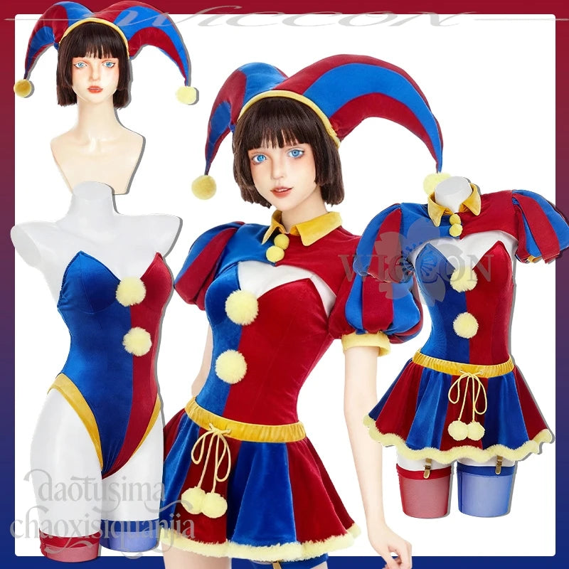 Jirai Kei Clown Girl Cosplay Costume | Red & Blue Mini Dress Complete Set - Big Tim's Magic Emporium
