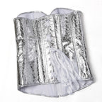 Gothic Metallic Faux Leather Overbust Corset Shiny Steel-Look Bustier