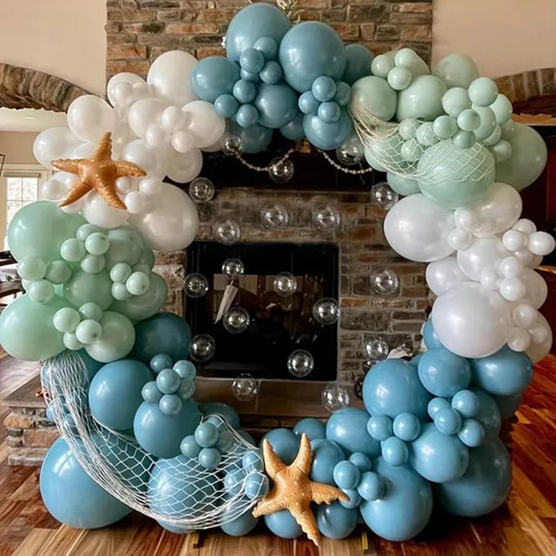 Under the Sea Party Decorations 120pcs Blue and sand white Balloons for Summer Ocean Beach Baby Shower Birthday Party Supplies