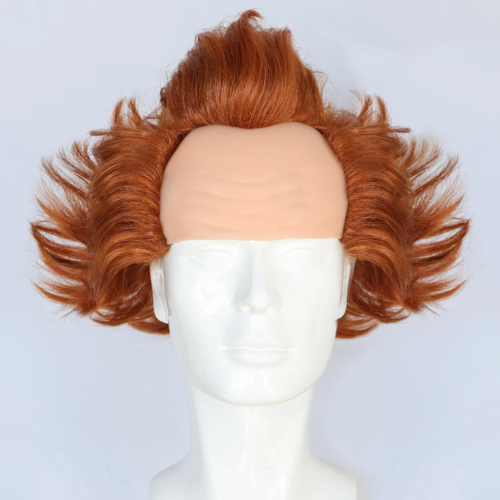 Synthetic Clown Wig for Halloween Cosplay -Orange Curly Hair with Realistic Bald Cap, Perfect for It Movie Character Costume - Big Tim's Magic Emporium