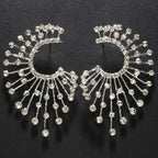 Oversized Crystal Rhinestone Geometric Fan Stud Earrings Drag Queen Stage Jewelry