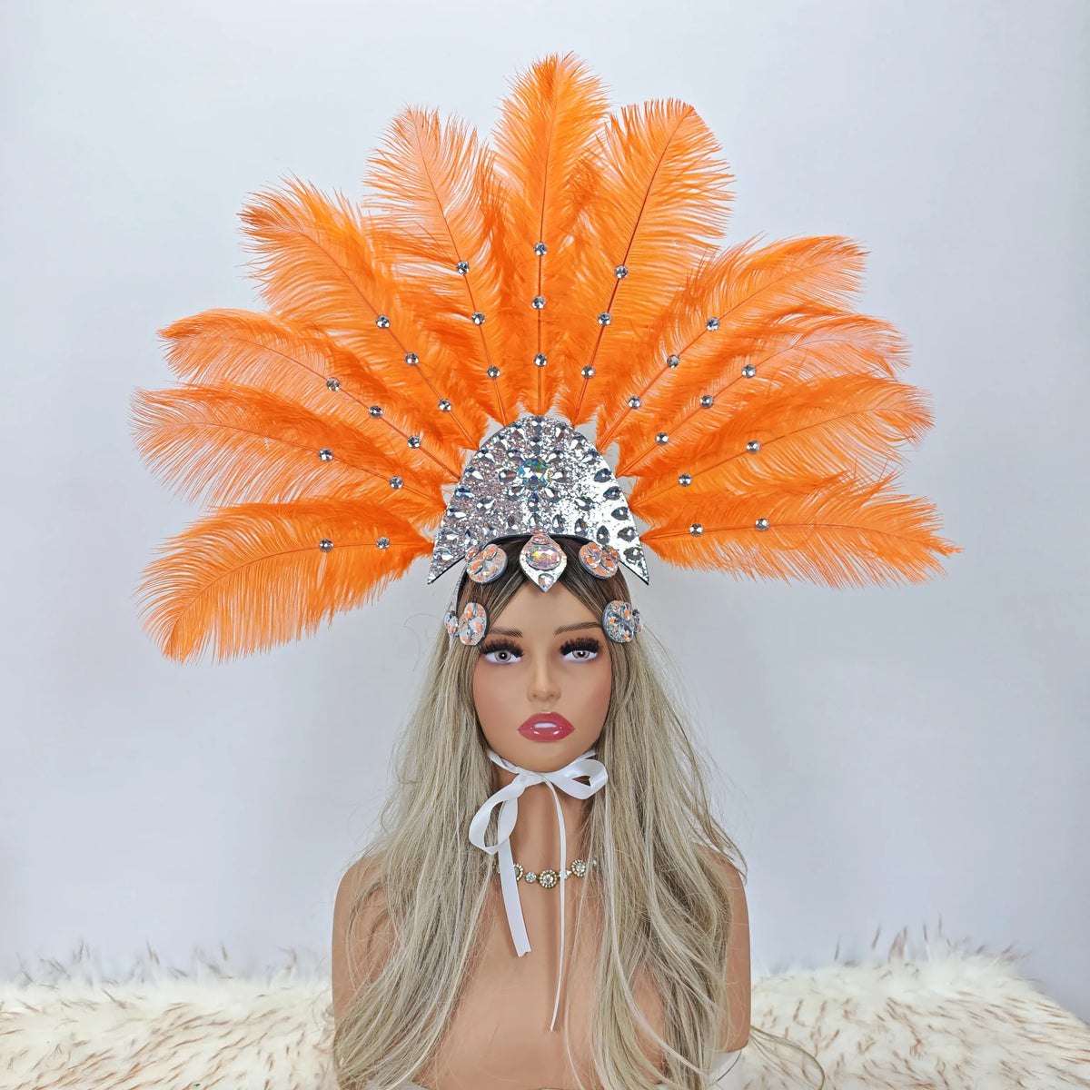 Artisanal Ostrich Feather Showgirl Headdress & Carnival Hair Accessory