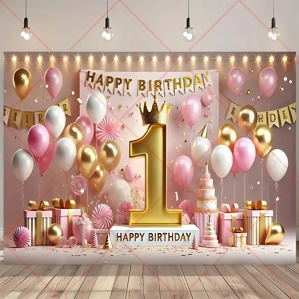 Newborn Baby 1st Birthday Backdrop Pink Blue Balloon Girl Boy Baby Shower Cake Smash Photography Background Decor Photo Studio
