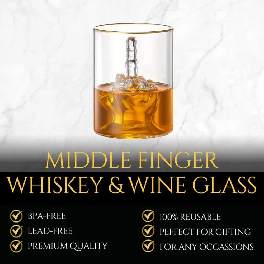 Funny Gag Gift for Men & Women Middle Finger Whiskey Glass Gift Set 12.5oz Novelty Glass 3D Finger Inside for Rude Humor Lovers - Big Tim's Magic Emporium