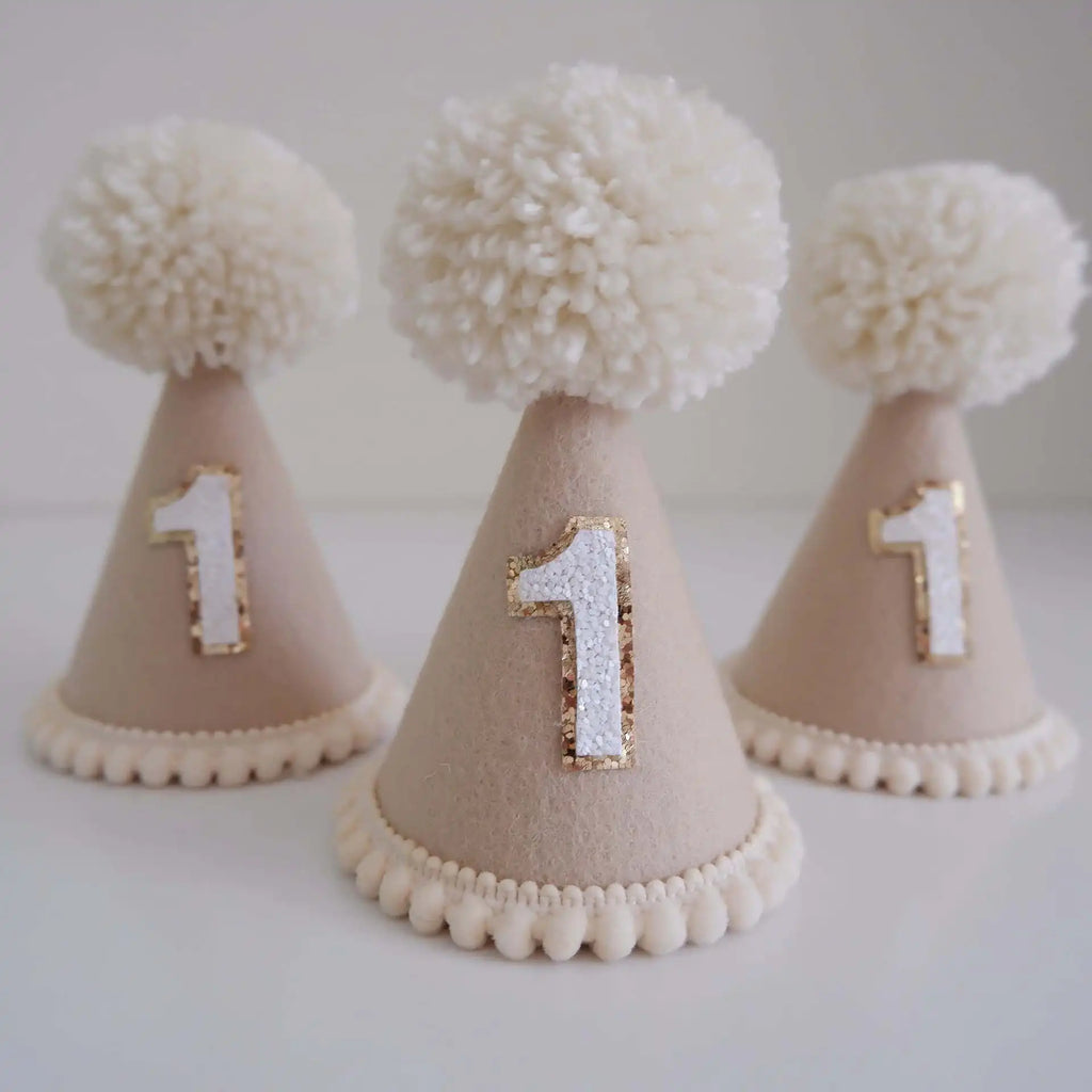 Neutral party hat, 1st birthday, 2nd birthday crown, Cake smash prop, birthday crown, party hat, first birthday girl, boy. - Big Tim's Magic Emporium