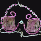 Vibrant Rhinestone Glass Metal Swirl Chain Bra Top