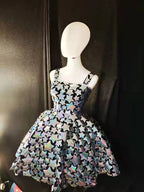 Gold & Silver Sequin Flared Mini Showgirl Dress – Glamour Stage & Performance Skater Costume