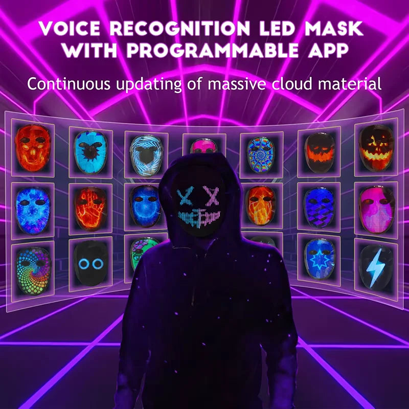 HD Luminous LED Mask with Voice Recognition Gesture Sensing Support Video Animation Programmable App Light up Mask - Big Tim's Magic Emporium