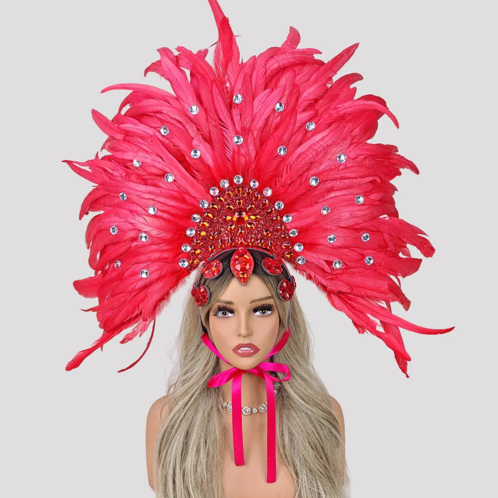 Caribbean Carnival Graduation Ball Feather Headdress & Stage Hair Accessory