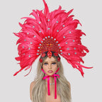 Caribbean Carnival Graduation Ball Feather Headdress & Stage Hair Accessory