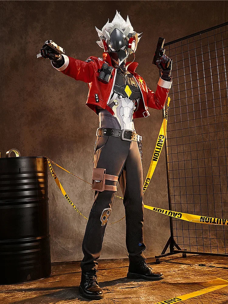 Billy Kid Cosplay Costume Face Cover Lighted Mask Game Zenless Zone Zero Cunning Hares Leather Uniform Halloween Party Men