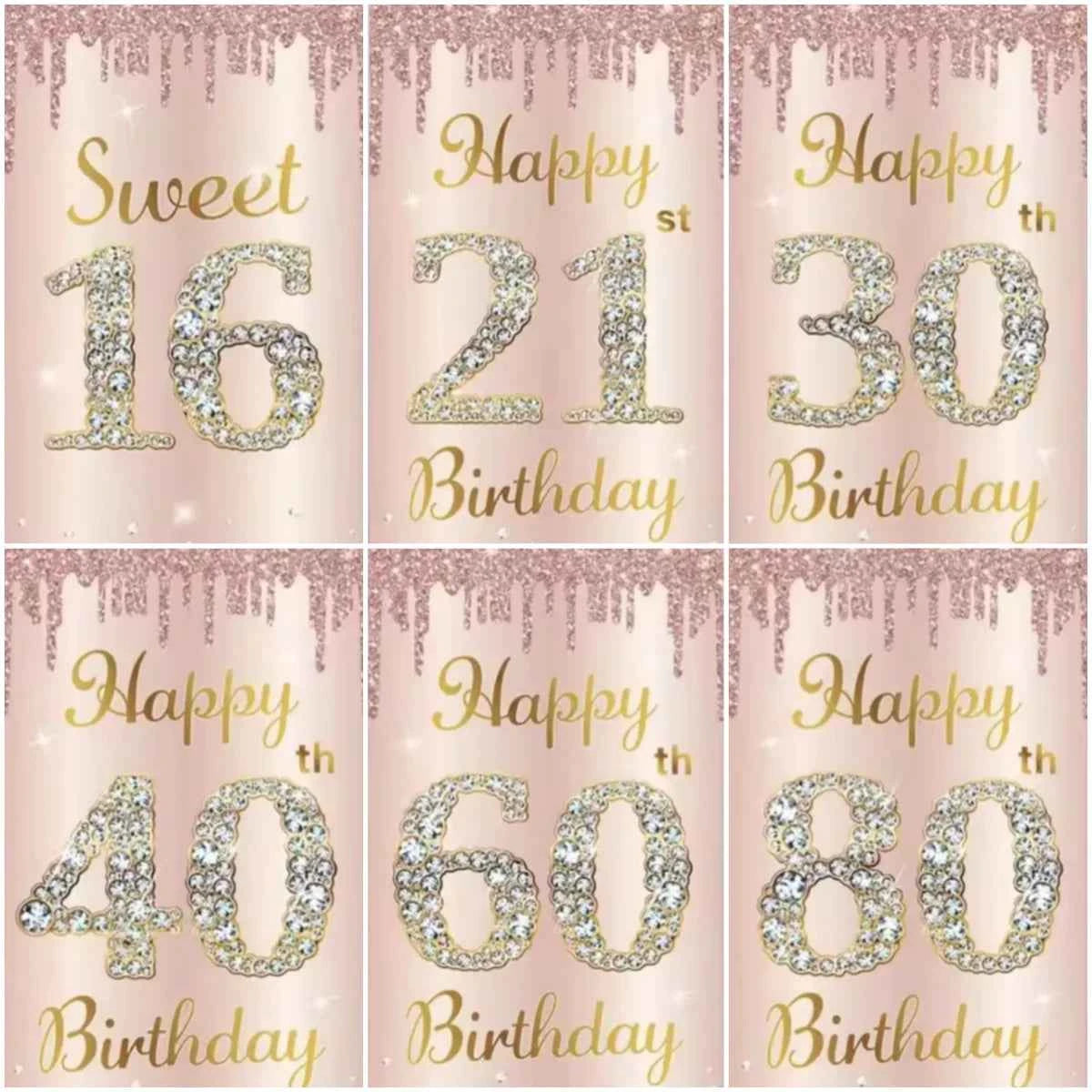 18th 30th 40th Pink Shine Brightly Happy Birthday Party Decoration Background Sweet Rose Pink Backdrop Photo Studio Banner Props