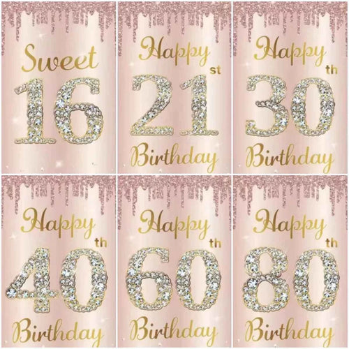 18th 30th 40th Pink Shine Brightly Happy Birthday Party Decoration Background Sweet Rose Pink Backdrop Photo Studio Banner Props