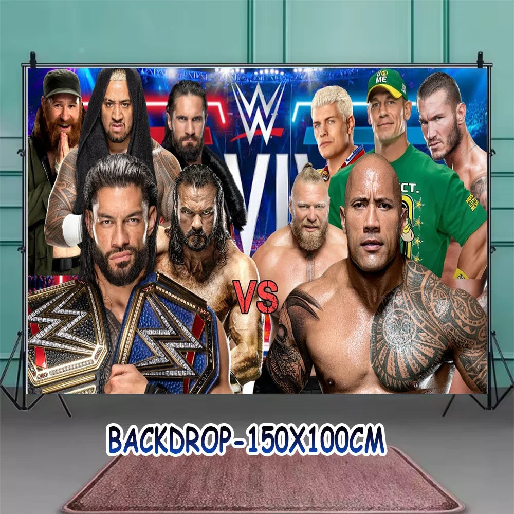 Sport-&Wrestling&Triathlon Boys Birthday Party Supplies Decor Boxing Match Balloon Cake Topper Banner Backdrop Baby Shower Props