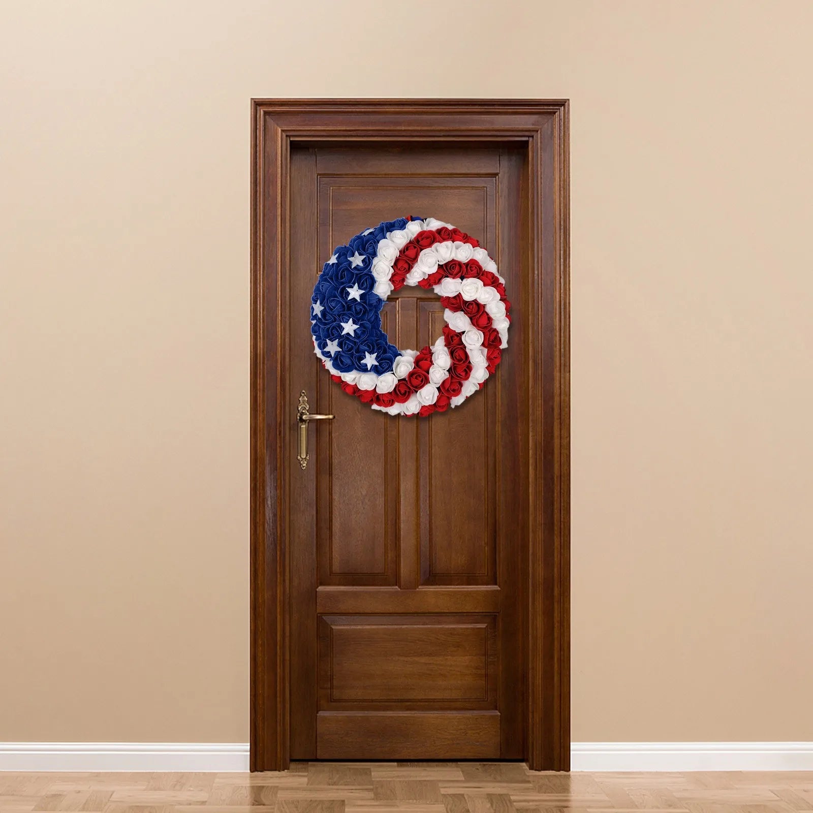 4th Of July Rose Floral Wreath American Flag Star Front Door Garland Independence Day Artificial Flower Hanging Decor Home Porch