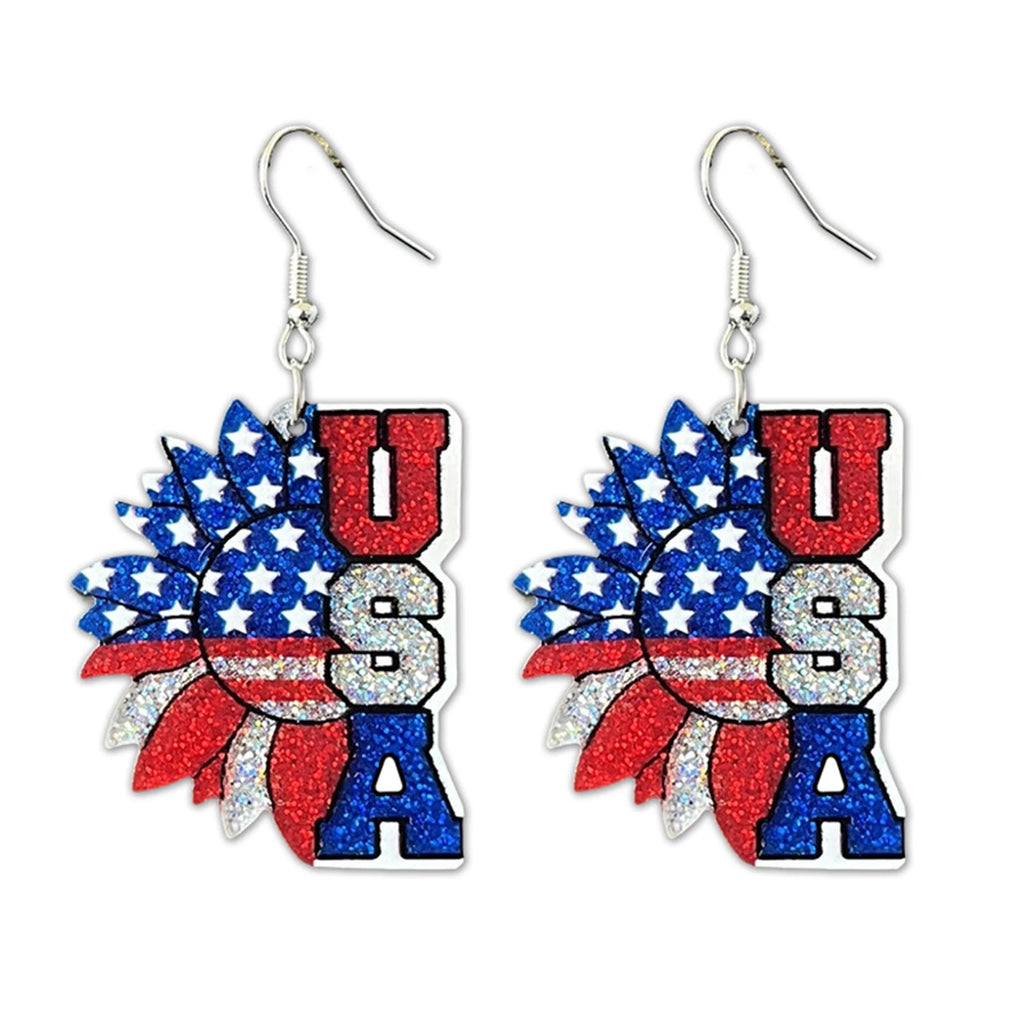 4th Of July Independence Day Earrings Women Sparkling Eagle Boots Bow Festival Celebrate American Flag Pattern Earrings