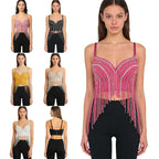 Rhinestone & Bead Tassel Push-Up Underwire Bustier Crop Top