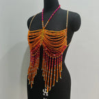 Handmade Multilayer Beaded Bra Chain & Vibrant Sunset Chest Harness