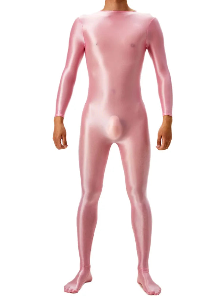 Candy Color Oil Glossy Full-Body Shaping Bodysuit Satin Smooth Leotard