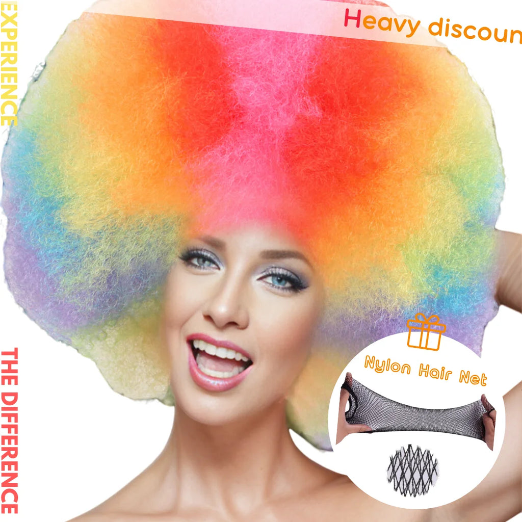 Afro Clown Cosplay Wigs for Women Black Cap Big Top Football Fans Wigs Halloween Adults Unisex Synthetic Hair Black Men Curly - Big Tim's Magic Emporium