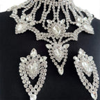 Oversized Glass Gemstone Choker Necklace & Earrings Drag Queen Stage Jewelry Set