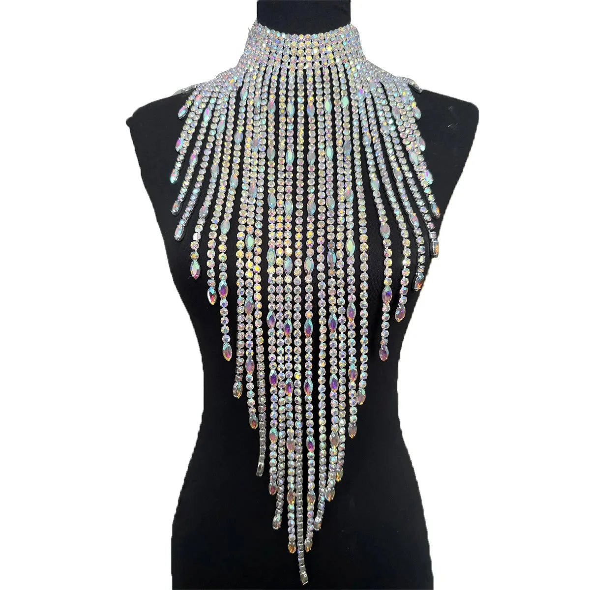 Oversized Crystal Rhinestone Tassel Choker Necklace Drag Queen Stage Body Jewelry