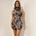 Silver Crystal Mesh 3D Butterfly Rhinestone Wings Jumpsuit