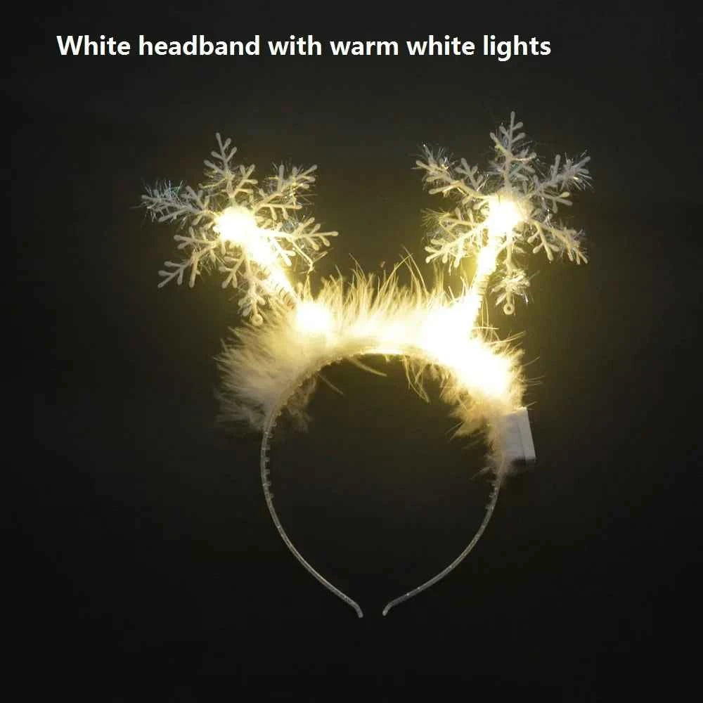 10pcs Light Up Christmas Deer Antlers Snowflakes Headband Hair Bands Party Performance Props Adult Children  Glow Party Supplies