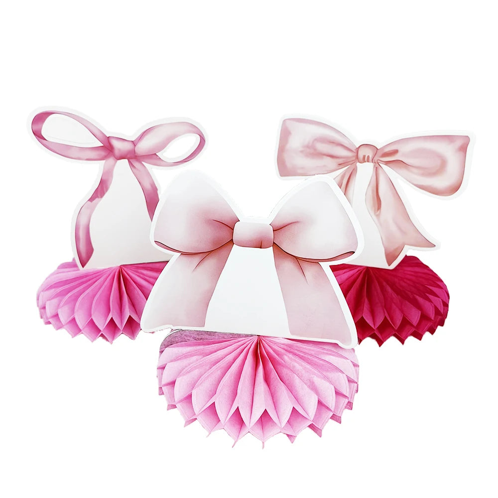 Bow Party Honeycomb Centerpieces Pink Bow Birthday Decorations Bow Baby Shower Decor Coquette Birthday Decorations