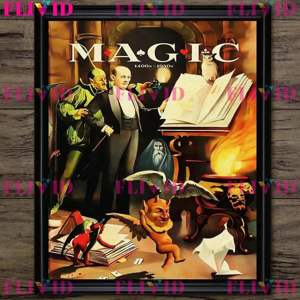 Whispers Of The Devil And The Magician Vintage Wall Art Canvsa Painting,Magician Promotional Vintage Poster And Print Home Decor
