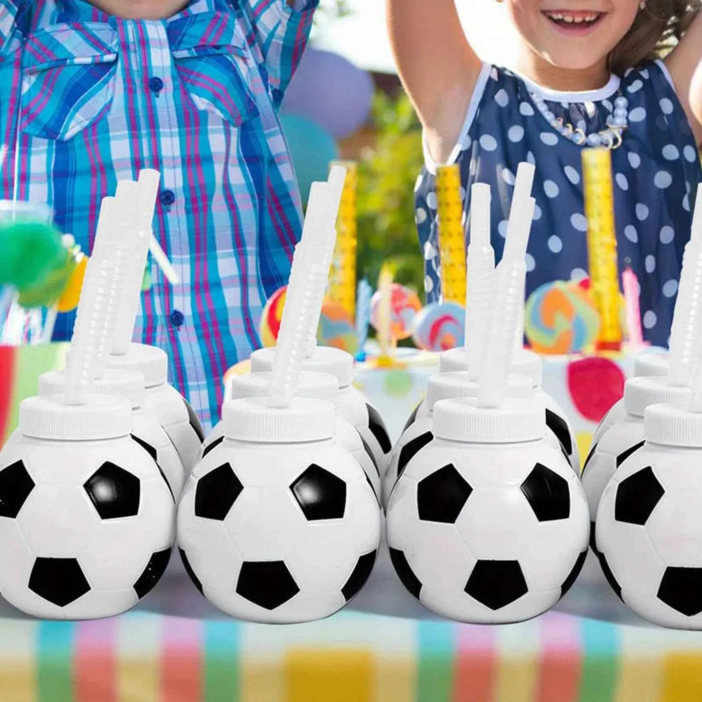 12pcs 10 Oz Reusable Soccer Ball Cups with Straws Lids - Birthday Beach Party Supplies