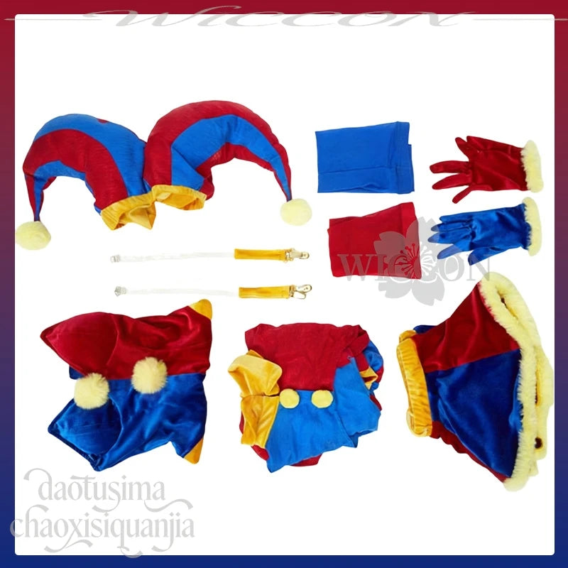 Jirai Kei Clown Girl Cosplay Costume | Red & Blue Mini Dress Complete Set - Big Tim's Magic Emporium