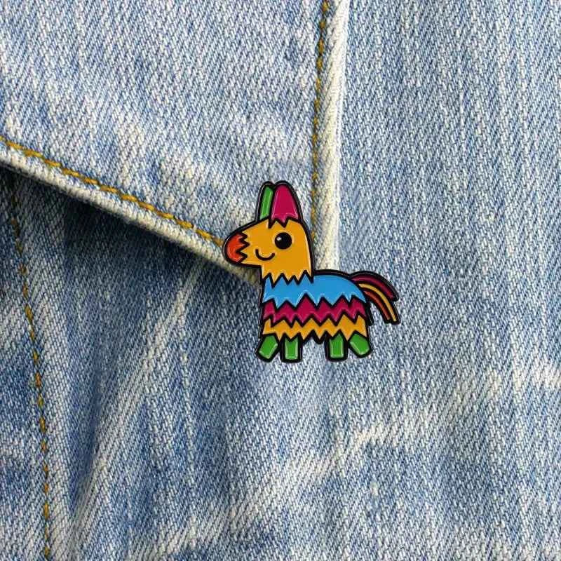 Multicolor Donkey Pinata Enamel Pin Badge Rainbow Pinatas for Kids Game Party Fashion Jewelry