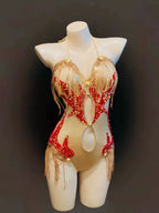 Sequin Fringe Halter Bodysuit – Sexy Hollow-Out Pole Dance & Rave Costume